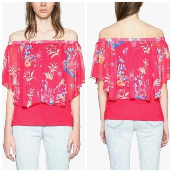 Desigual Litza Floral Off-Shoulder Blouse M Pink | Boho Coquette Cottagecore - Picture 1 of 8